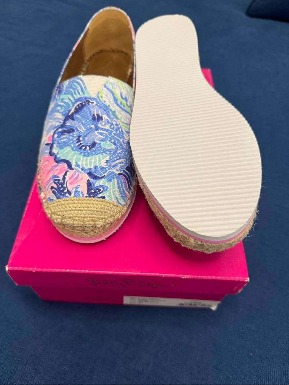 Lilly Pulitzer Floral Canvas Espadrille Flats in Blue, Pink, Green - Picture 2 of 2